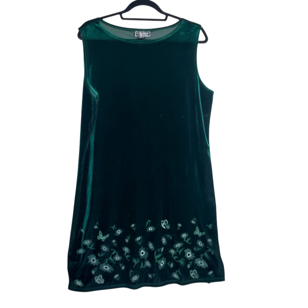 Impressions Millennium Edition Green‎ Velvet Floral Butterfly Dress XL Vintage